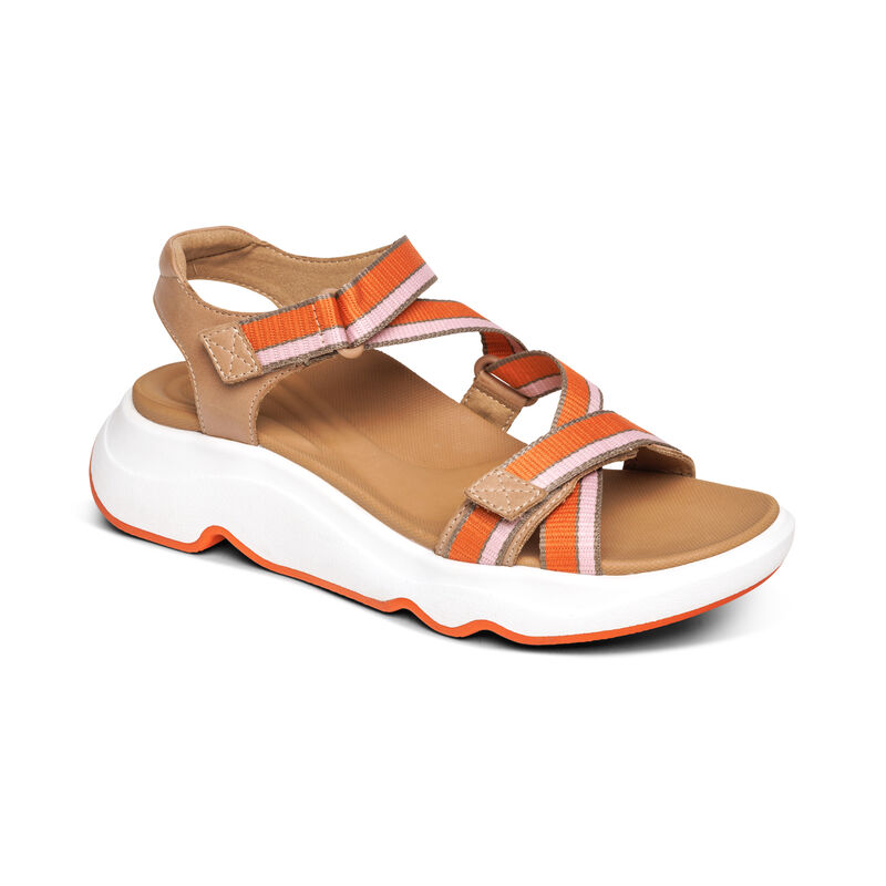 Sandali con Plateau Aetrex Marz Adjustable Sportive Donna Marroni Arancioni | TTN8891JA