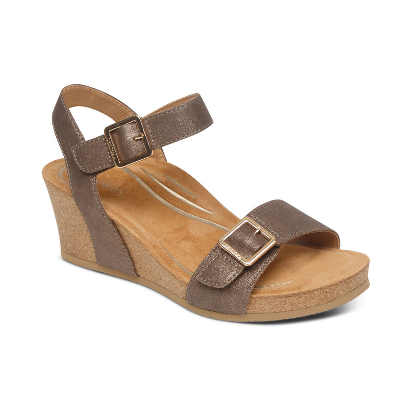 Sandali con Zeppa Aetrex Lexa Quarter Cinturino Donna Oro | CZH7051LI