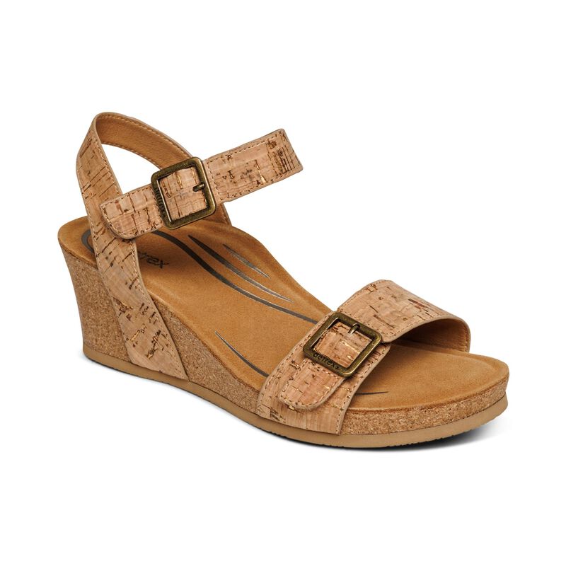 Sandali con Zeppa Aetrex Lexa Quarter Cinturino Donna Marroni | LTA6764MZ