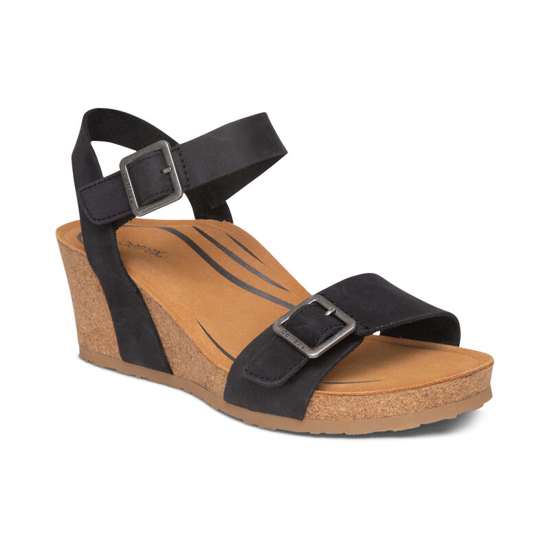 Sandali con Zeppa Aetrex Lexa Quarter Cinturino Donna Nere | VIO5583NK