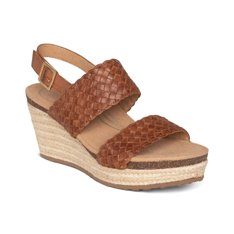 Sandali con Zeppa Aetrex Summer Woven Quarter Cinturino Donna Marroni Scuro | JUK9593AV