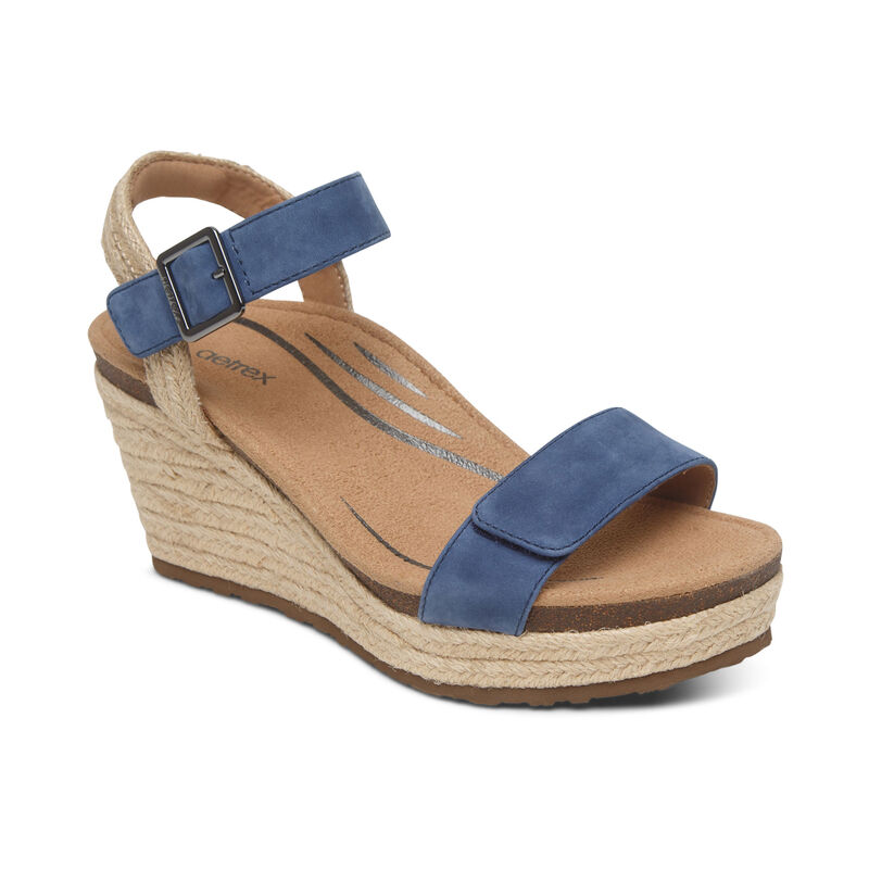 Sandali con Zeppa Aetrex Sydney Quarter Cinturino Espadrillas Donna Blu | YSX8331QD