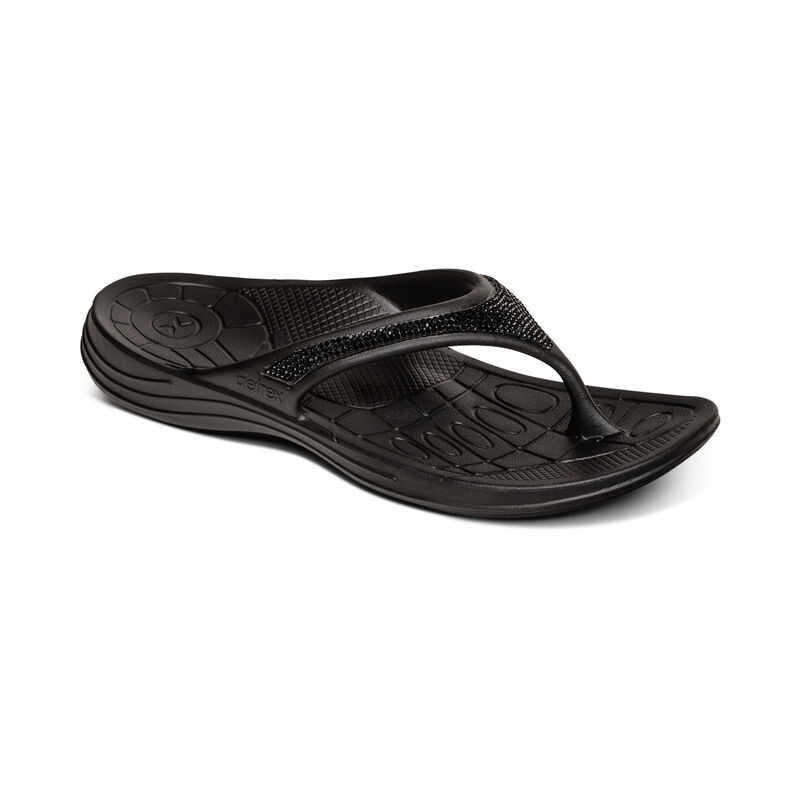 Infradito Aetrex Fiji Orthotic Donna Nere | GFZ5838GT