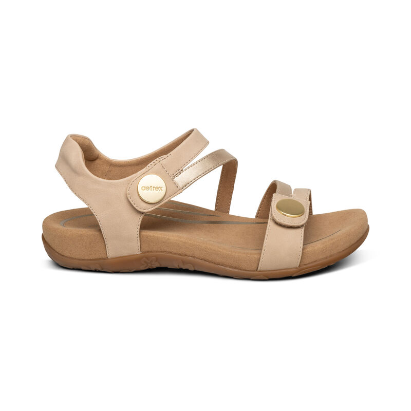 Sandali Aetrex Jess Adjustable Quarter Cinturino Donna Beige | QRO8363NY