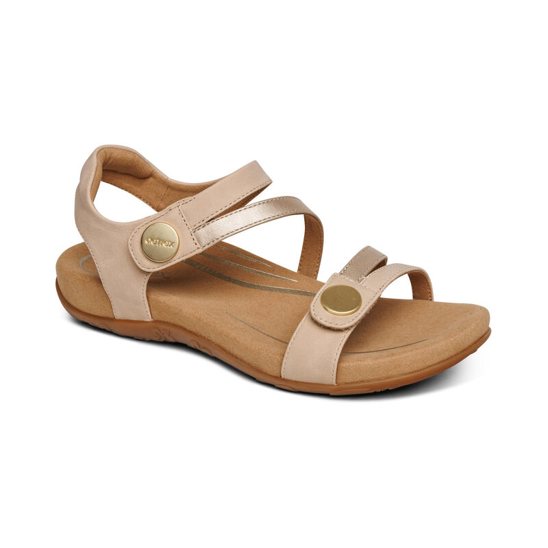 Sandali Aetrex Jess Adjustable Quarter Cinturino Donna Beige | QRO8363NY