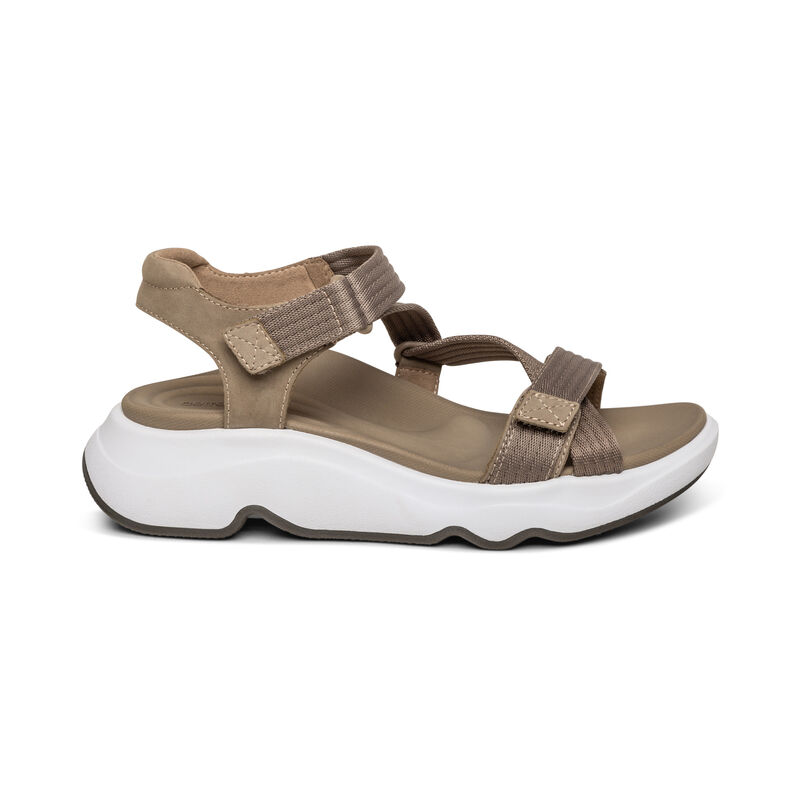 Sandali con Plateau Aetrex Marz Adjustable Sportive Donna Grigie Marroni | JUI3425VX