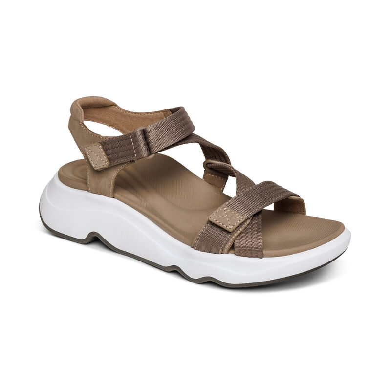 Sandali con Plateau Aetrex Marz Adjustable Sportive Donna Grigie Marroni | JUI3425VX