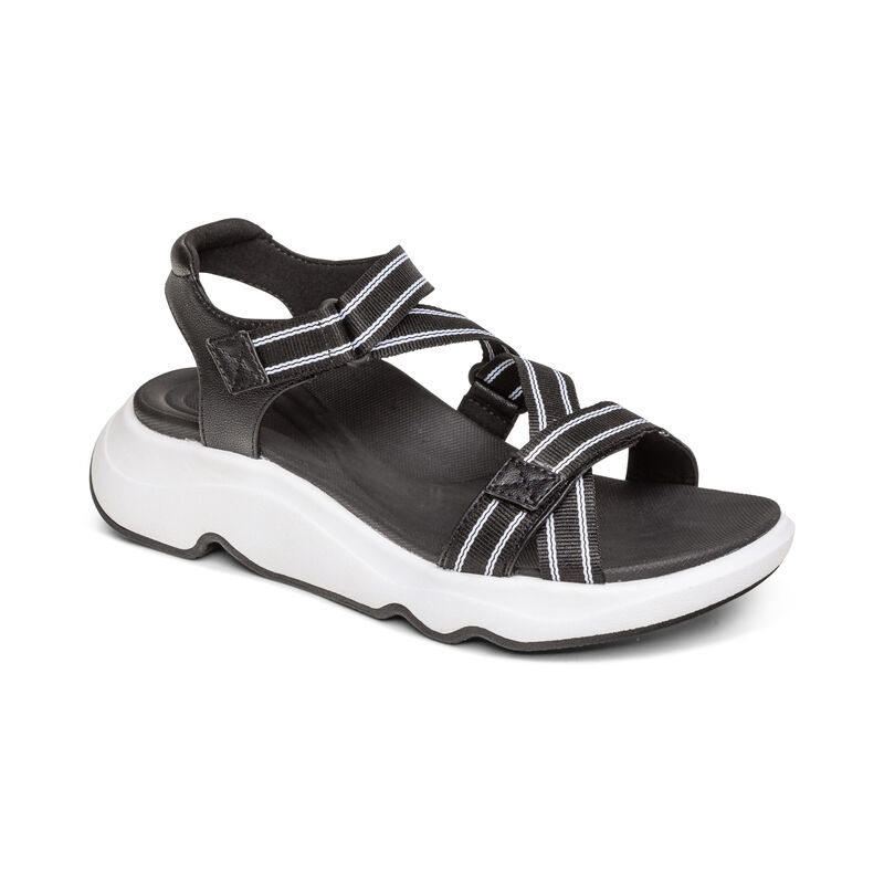 Sandali con Plateau Aetrex Marz Adjustable Sportive Donna Nere | LVY2949FL