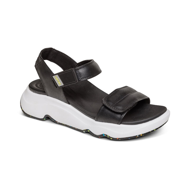 Sandali con Plateau Aetrex Whit Acqua-Friendly Sportive Donna Nere | SPS8894IV