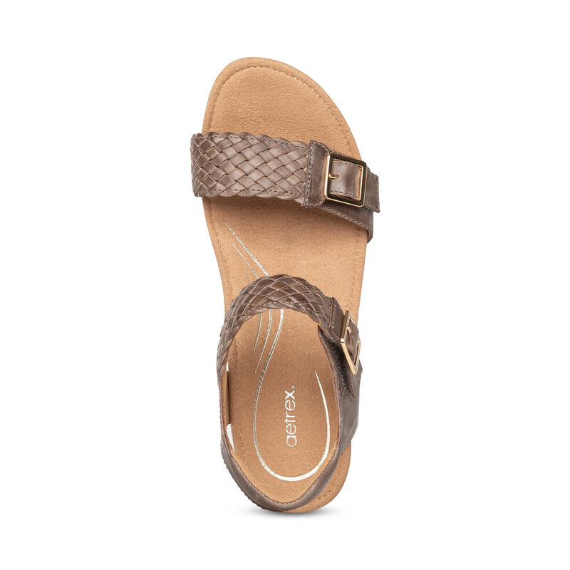 Sandali con Zeppa Aetrex Grace Adjustable Woven Donna Marroni Scuro | RJQ546KX