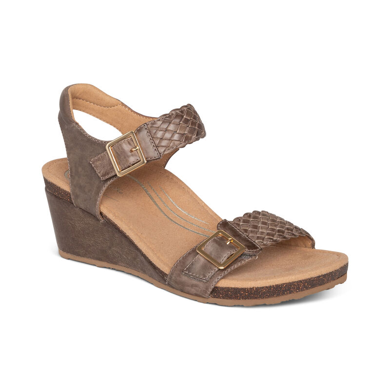 Sandali con Zeppa Aetrex Grace Adjustable Woven Donna Marroni Scuro | RJQ546KX