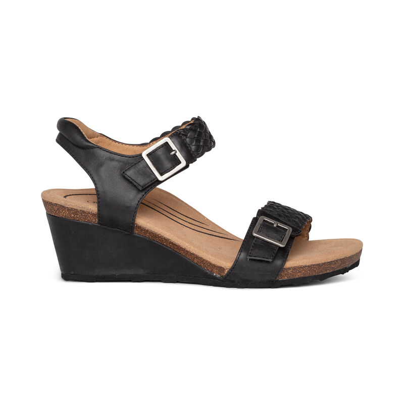 Sandali con Zeppa Aetrex Grace Adjustable Woven Donna Nere | XQY3831IR