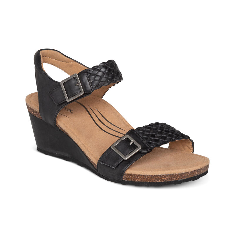 Sandali con Zeppa Aetrex Grace Adjustable Woven Donna Nere | XQY3831IR