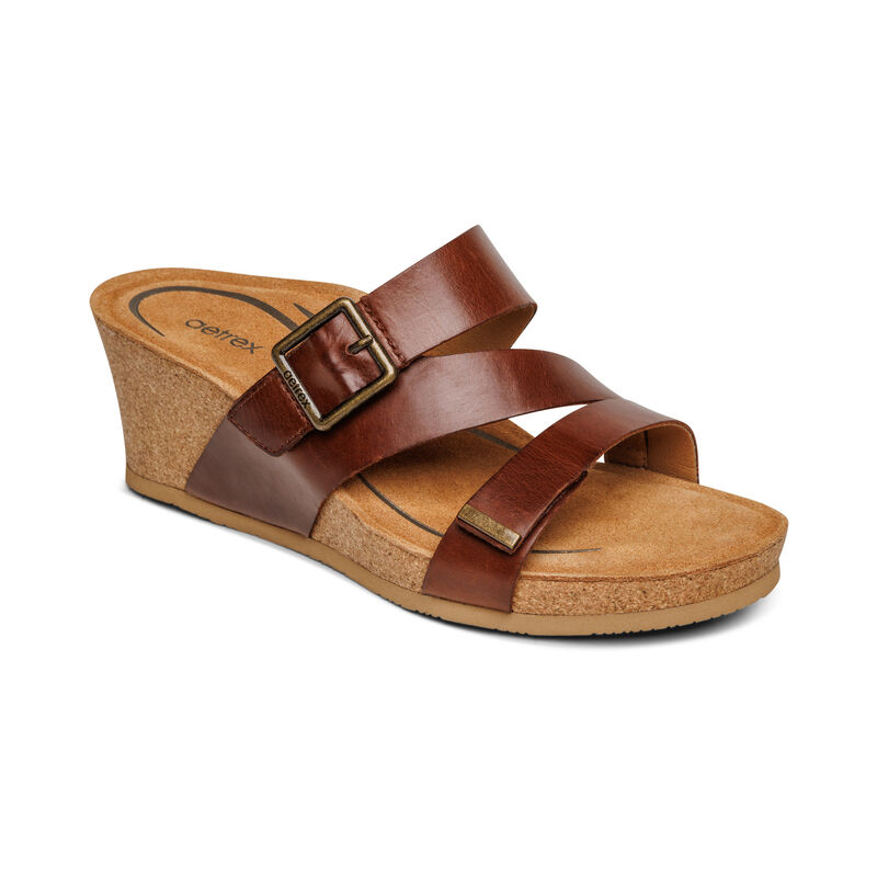 Sandali con Zeppa Aetrex Kimmy Arch Support Donna Marroni Scuro | EHU6913OP