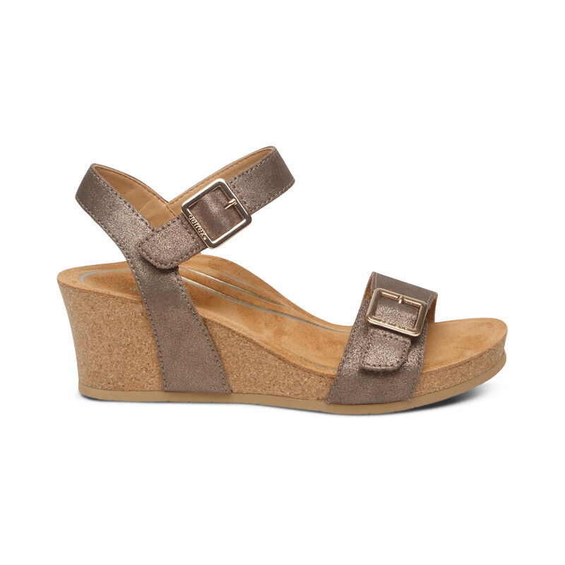 Sandali con Zeppa Aetrex Lexa Quarter Cinturino Donna Oro | CZH7051LI