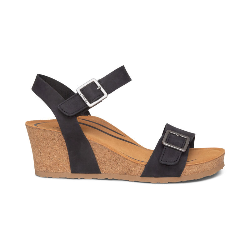 Sandali con Zeppa Aetrex Lexa Quarter Cinturino Donna Nere | VIO5583NK