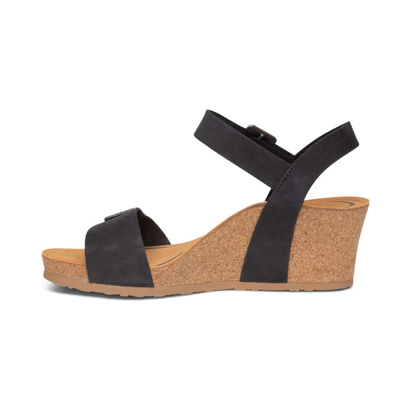 Sandali con Zeppa Aetrex Lexa Quarter Cinturino Donna Nere | VIO5583NK