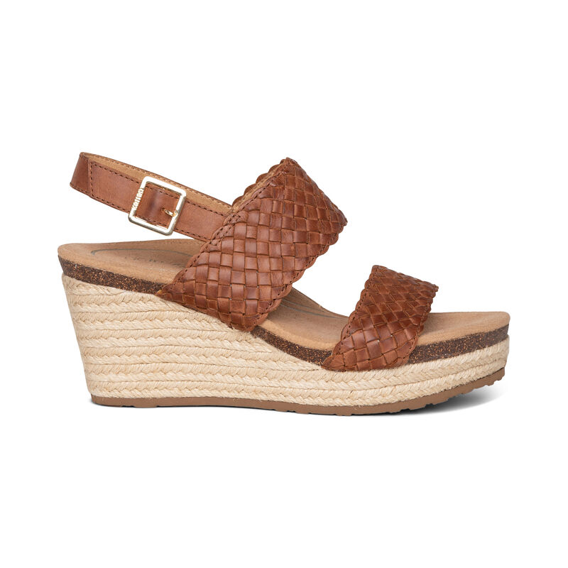 Sandali con Zeppa Aetrex Summer Woven Quarter Cinturino Donna Marroni Scuro | JUK9593AV