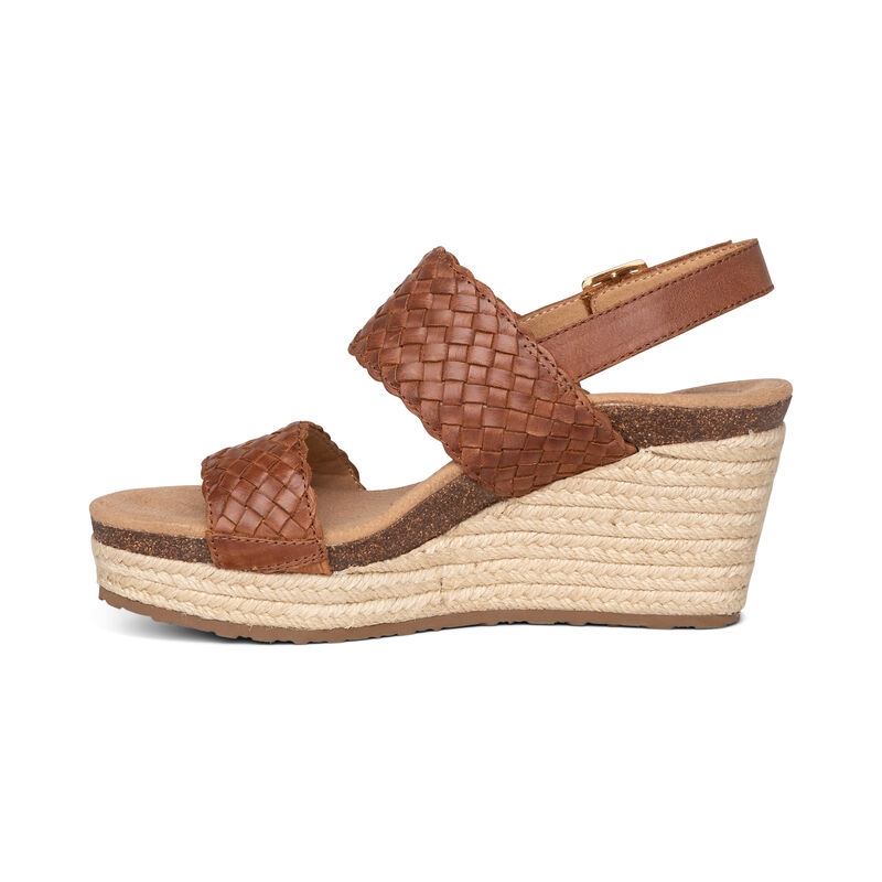 Sandali con Zeppa Aetrex Summer Woven Quarter Cinturino Donna Marroni Scuro | JUK9593AV