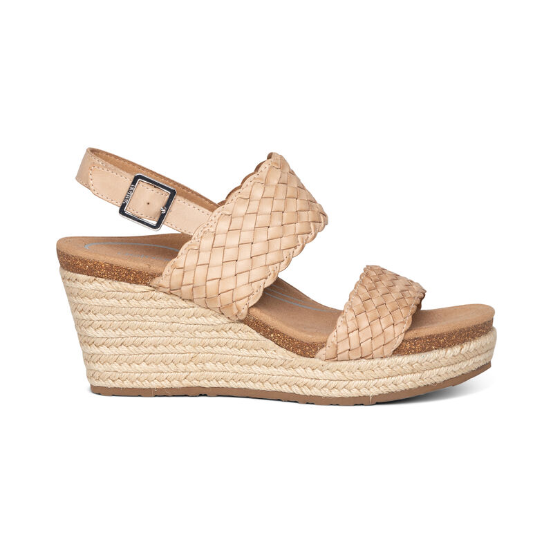 Sandali con Zeppa Aetrex Summer Woven Quarter Cinturino Donna Beige | UXZ1169AI