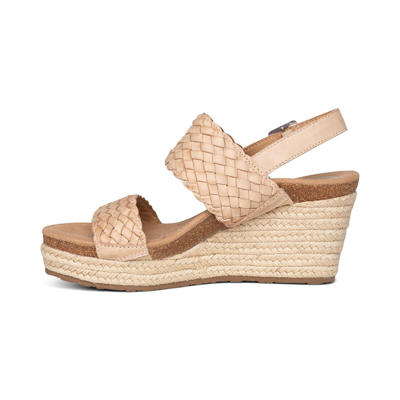 Sandali con Zeppa Aetrex Summer Woven Quarter Cinturino Donna Beige | UXZ1169AI