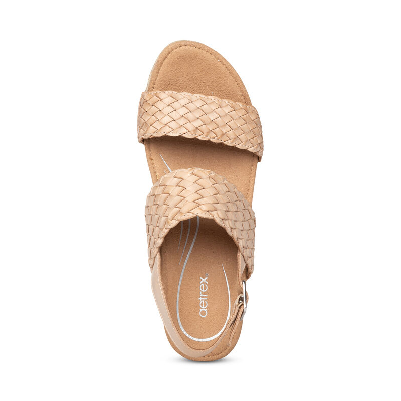 Sandali con Zeppa Aetrex Summer Woven Quarter Cinturino Donna Beige | UXZ1169AI