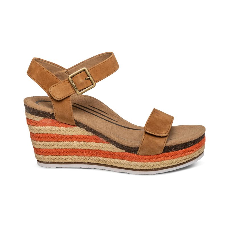 Sandali con Zeppa Aetrex Sydney Quarter Cinturino Espadrillas Donna Marroni | OAH10086EE