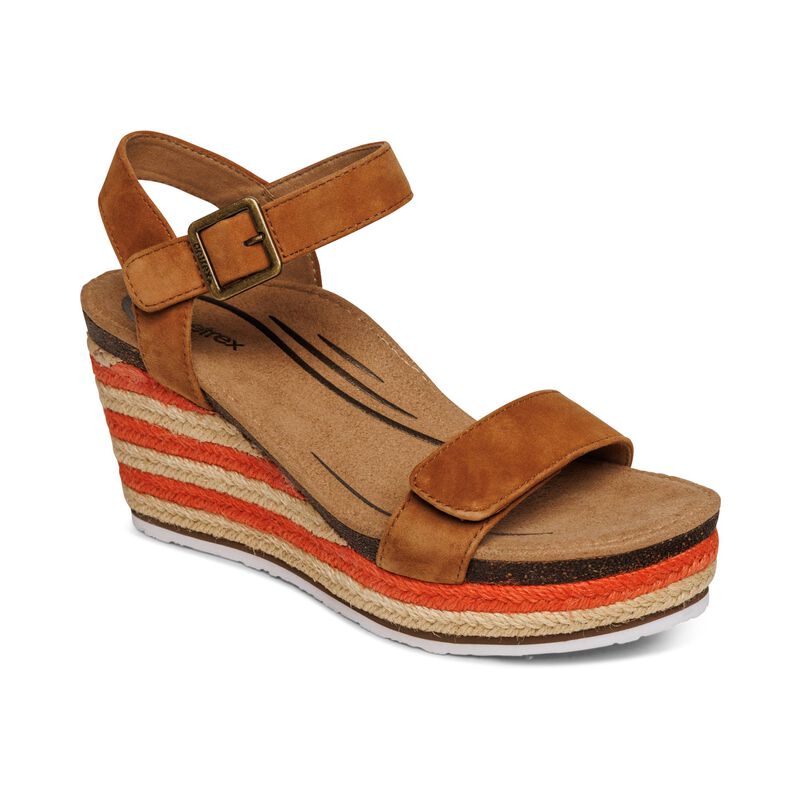 Sandali con Zeppa Aetrex Sydney Quarter Cinturino Espadrillas Donna Marroni | OAH10086EE