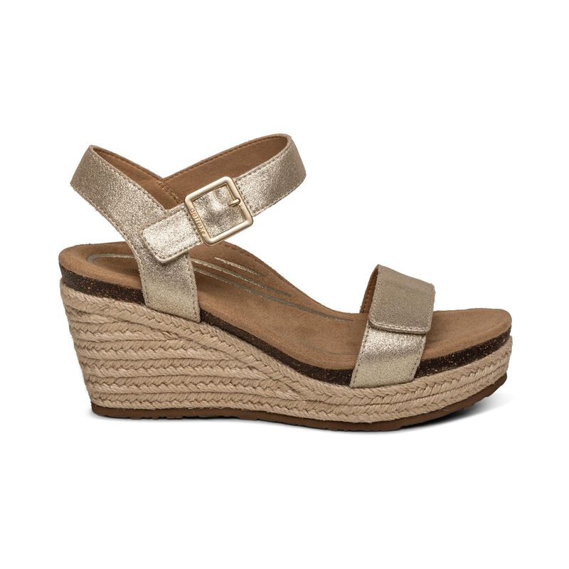 Sandali con Zeppa Aetrex Sydney Quarter Cinturino Espadrillas Donna Oro | QER914HZ