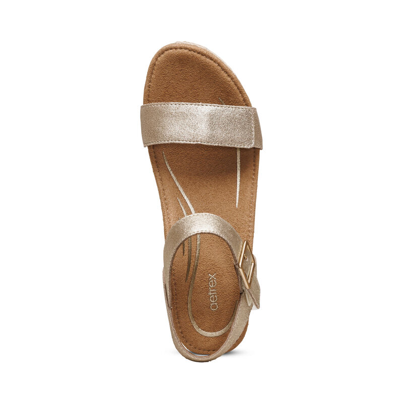 Sandali con Zeppa Aetrex Sydney Quarter Cinturino Espadrillas Donna Oro | QER914HZ