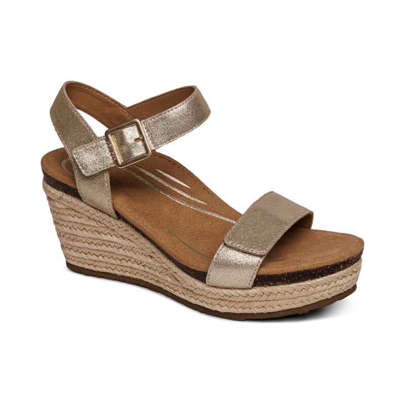 Sandali con Zeppa Aetrex Sydney Quarter Cinturino Espadrillas Donna Oro | QER914HZ