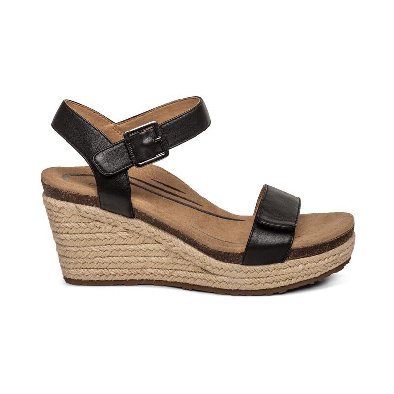 Sandali con Zeppa Aetrex Sydney Quarter Cinturino Espadrillas Donna Nere | RXQ9225HA