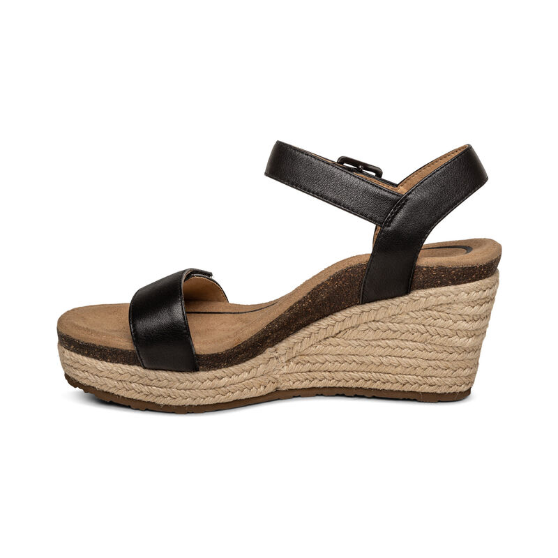 Sandali con Zeppa Aetrex Sydney Quarter Cinturino Espadrillas Donna Nere | RXQ9225HA