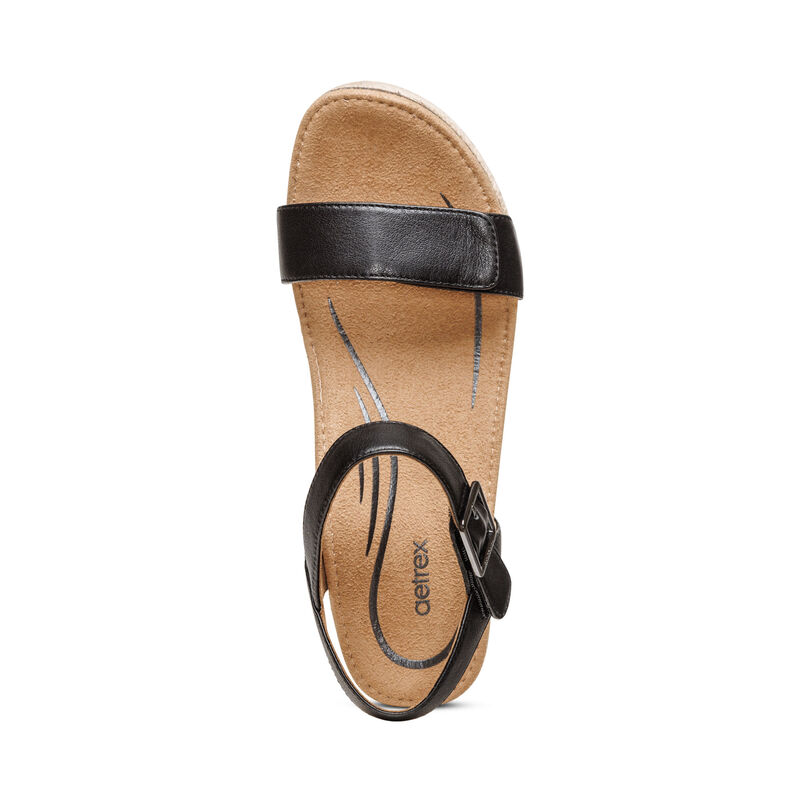 Sandali con Zeppa Aetrex Sydney Quarter Cinturino Espadrillas Donna Nere | RXQ9225HA