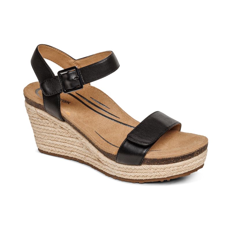 Sandali con Zeppa Aetrex Sydney Quarter Cinturino Espadrillas Donna Nere | RXQ9225HA