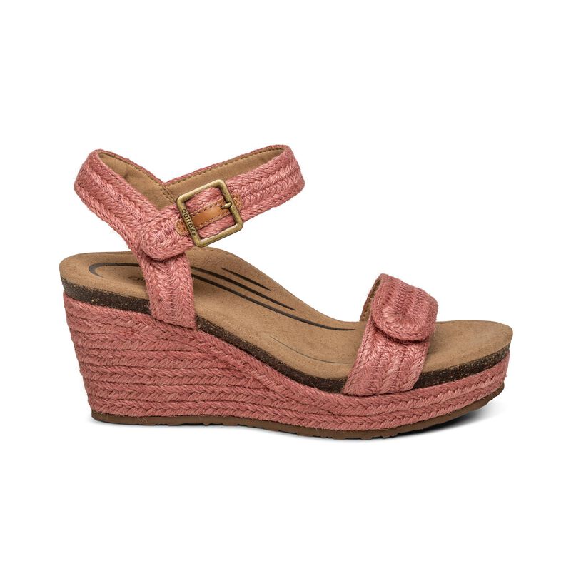 Sandali con Zeppa Aetrex Sydney Quarter Cinturino Espadrillas Donna Rosse | TSQ4435NT