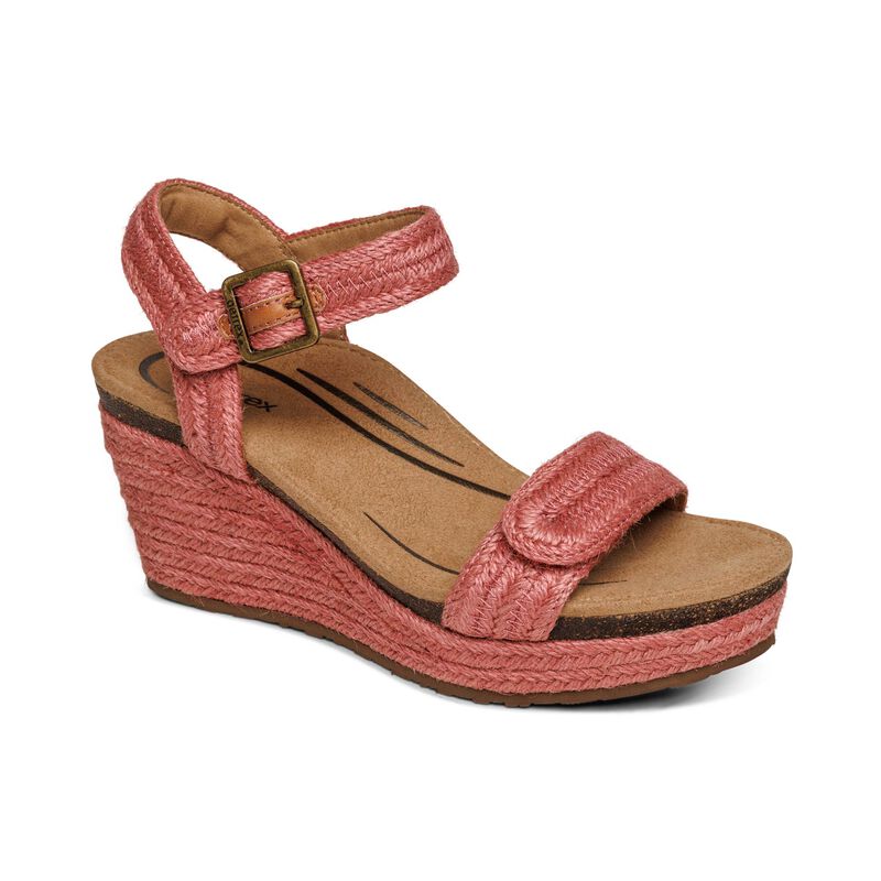 Sandali con Zeppa Aetrex Sydney Quarter Cinturino Espadrillas Donna Rosse | TSQ4435NT