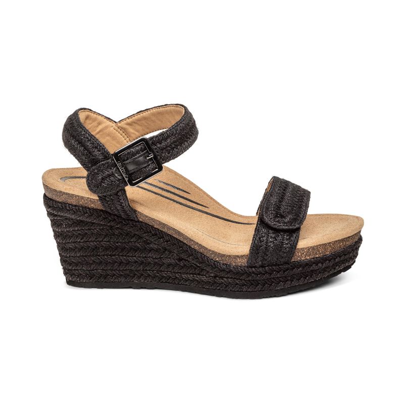 Sandali con Zeppa Aetrex Sydney Quarter Cinturino Espadrillas Donna Nere | VVT3329YL