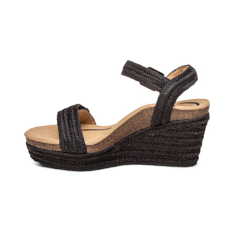 Sandali con Zeppa Aetrex Sydney Quarter Cinturino Espadrillas Donna Nere | VVT3329YL