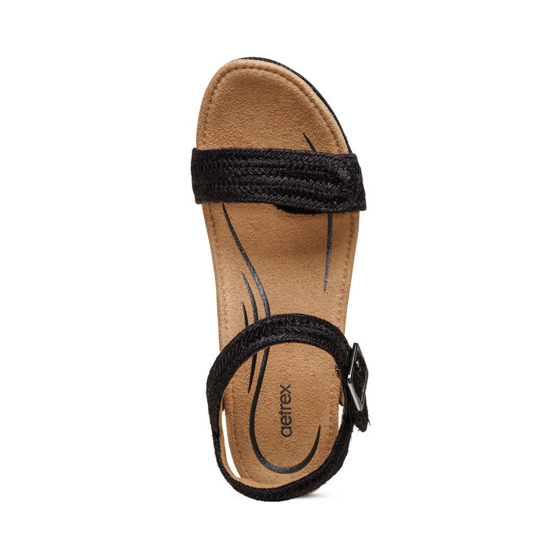 Sandali con Zeppa Aetrex Sydney Quarter Cinturino Espadrillas Donna Nere | VVT3329YL