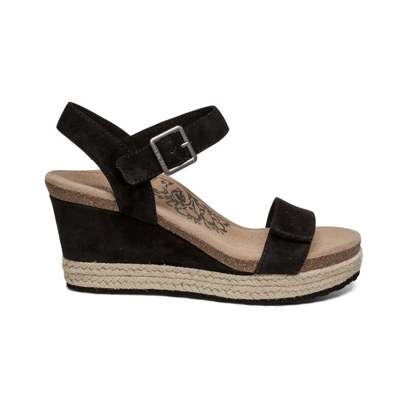 Sandali con Zeppa Aetrex Sydney Quarter Cinturino Espadrillas Donna Nere | WXX9616UF