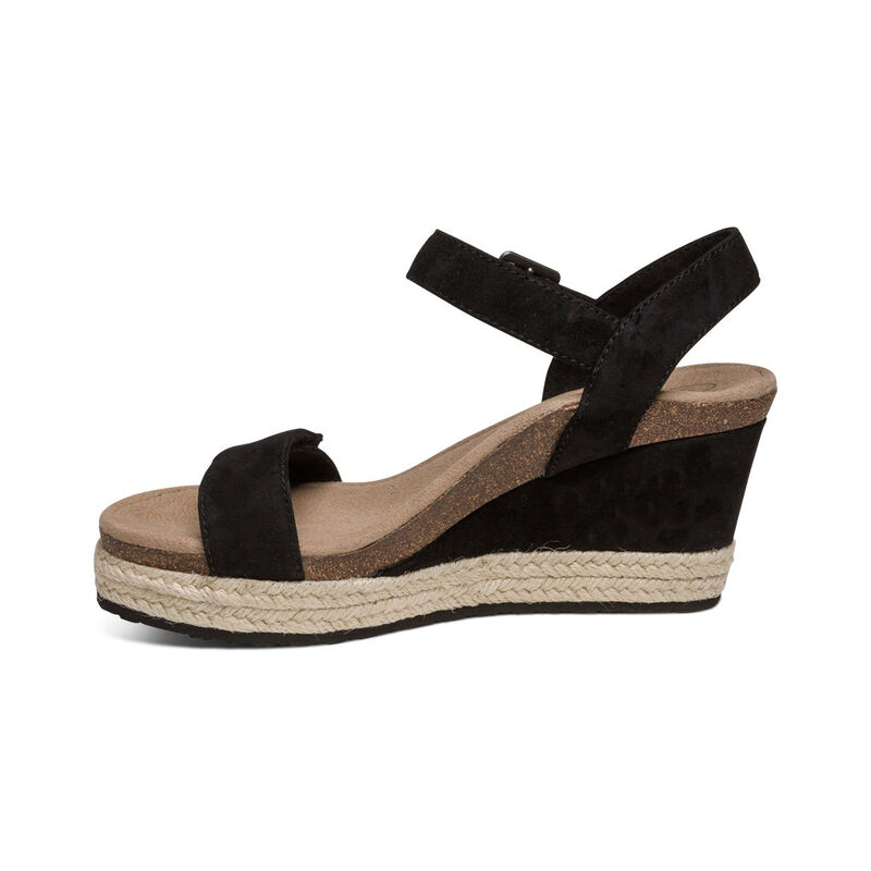 Sandali con Zeppa Aetrex Sydney Quarter Cinturino Espadrillas Donna Nere | WXX9616UF