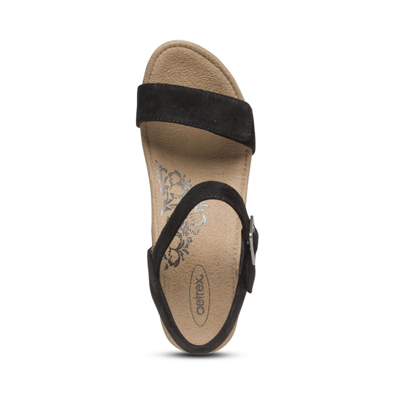 Sandali con Zeppa Aetrex Sydney Quarter Cinturino Espadrillas Donna Nere | WXX9616UF