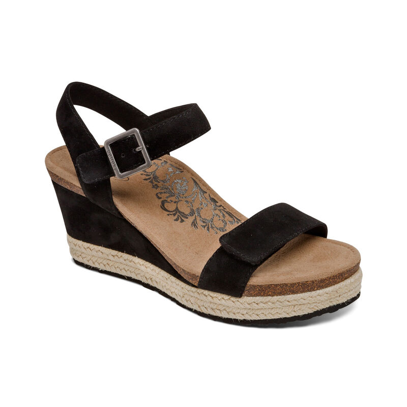 Sandali con Zeppa Aetrex Sydney Quarter Cinturino Espadrillas Donna Nere | WXX9616UF