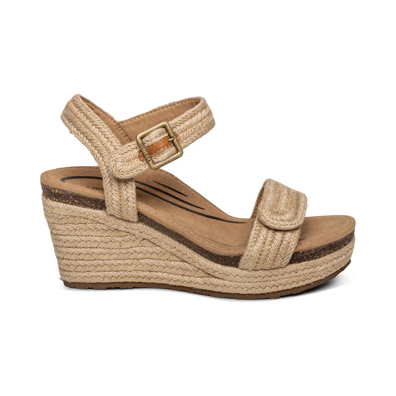 Sandali con Zeppa Aetrex Sydney Quarter Cinturino Espadrillas Donna Beige | XNF9961TW