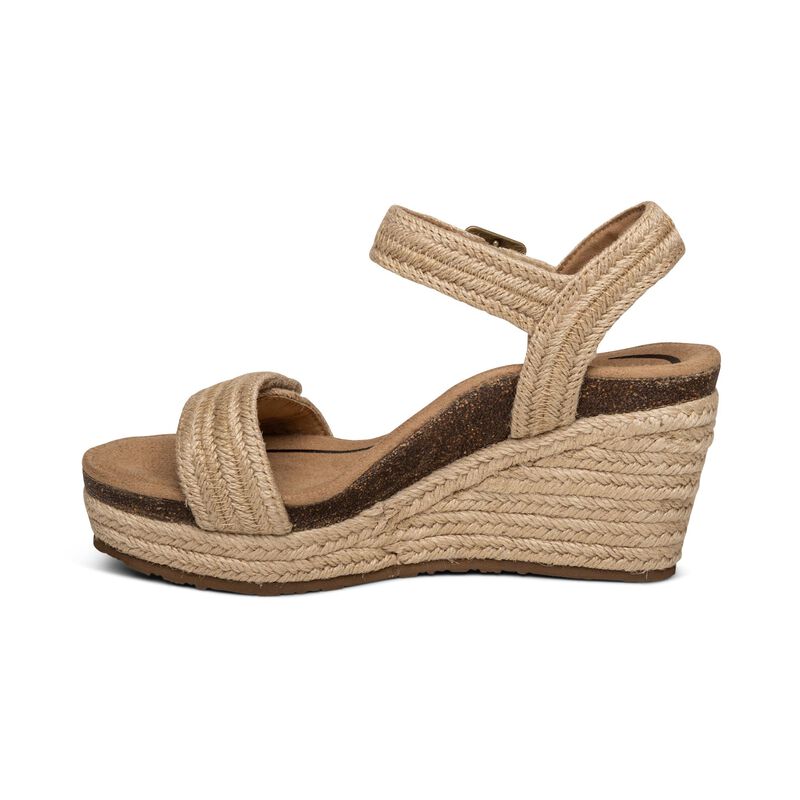 Sandali con Zeppa Aetrex Sydney Quarter Cinturino Espadrillas Donna Beige | XNF9961TW