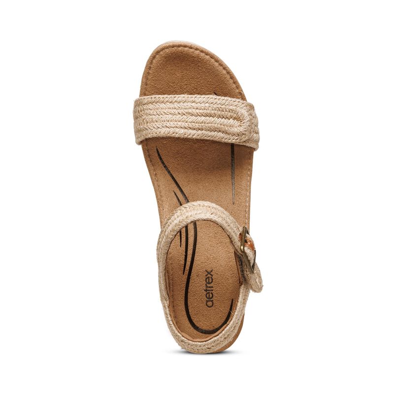 Sandali con Zeppa Aetrex Sydney Quarter Cinturino Espadrillas Donna Beige | XNF9961TW