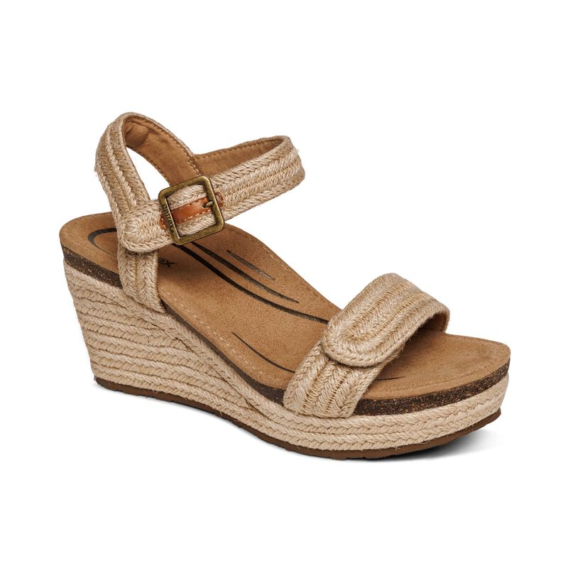 Sandali con Zeppa Aetrex Sydney Quarter Cinturino Espadrillas Donna Beige | XNF9961TW